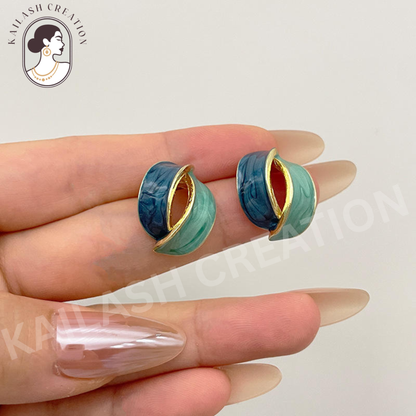 Gold Plated Oil Enamel Curve Stud Earrings for Women