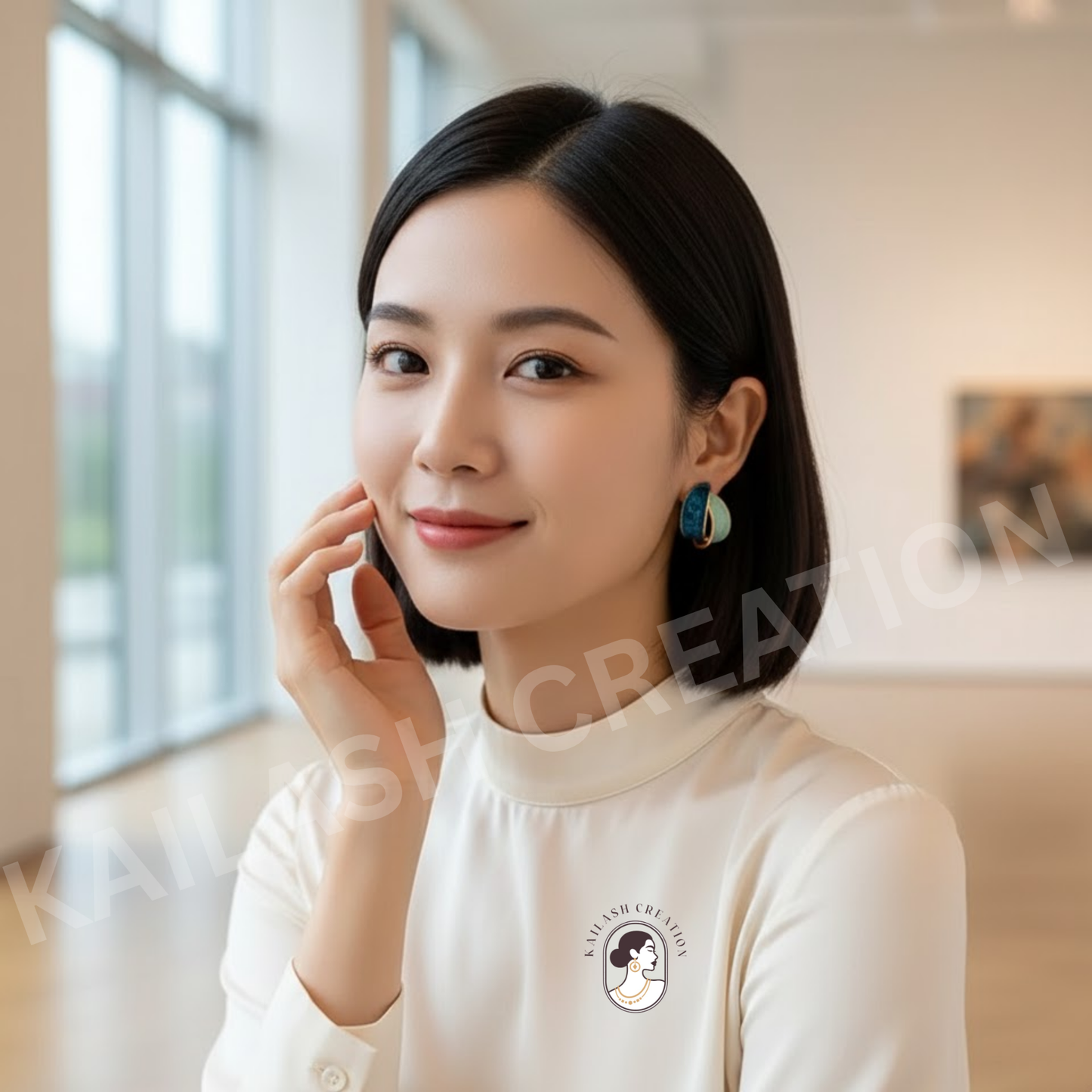 Gold Plated Oil Enamel Curve Stud Earrings for Women