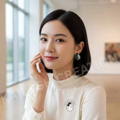 Gold Plated Oil Enamel Curve Stud Earrings for Women