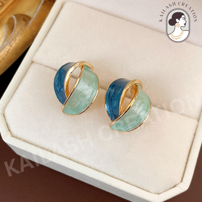 Gold Plated Oil Enamel Curve Stud Earrings for Women