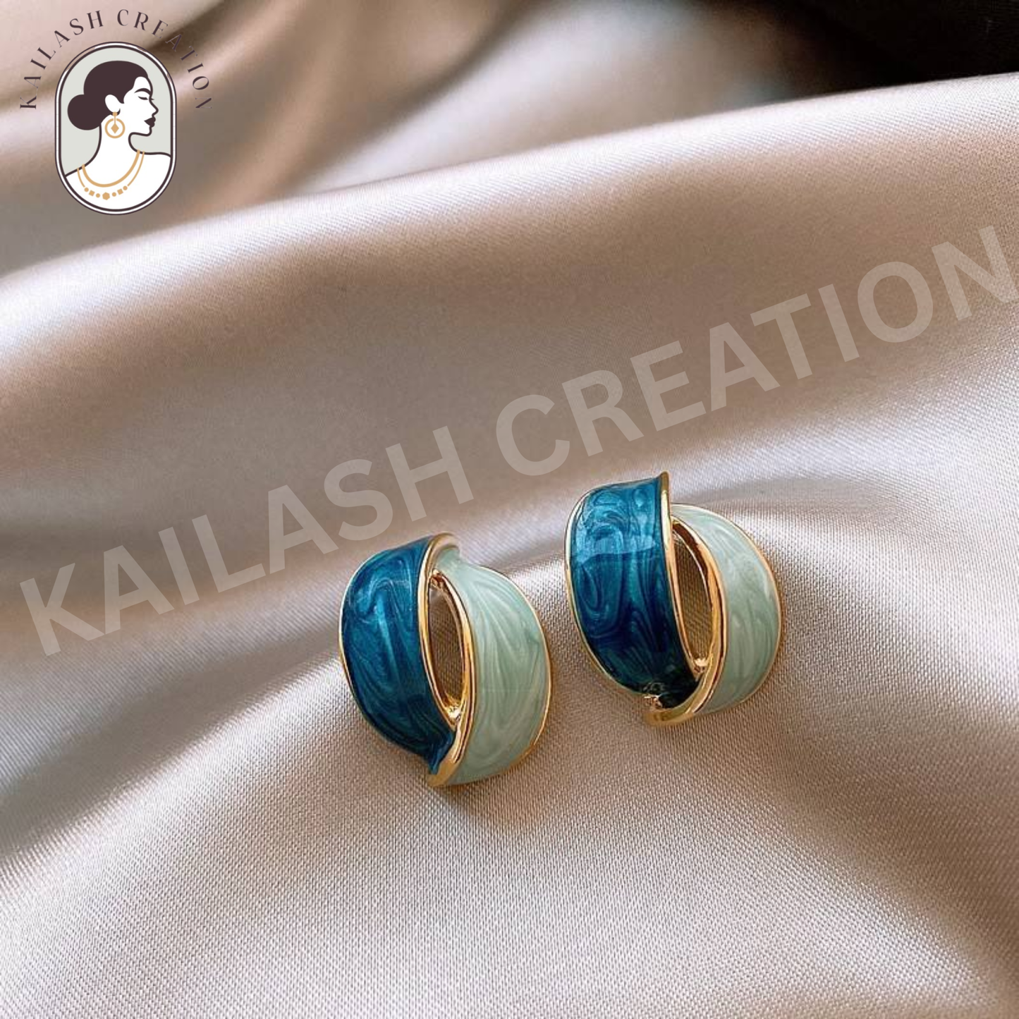 Gold Plated Oil Enamel Curve Stud Earrings for Women