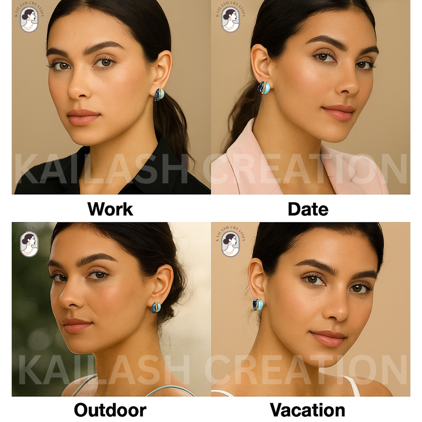 Gold Plated Oil Enamel Curve Stud Earrings for Women