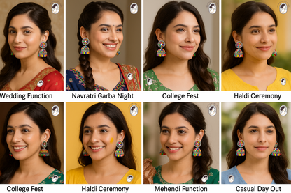 Colorful Enamel Dome Jhumki Earrings with Mirror Stud & Hanging Beads