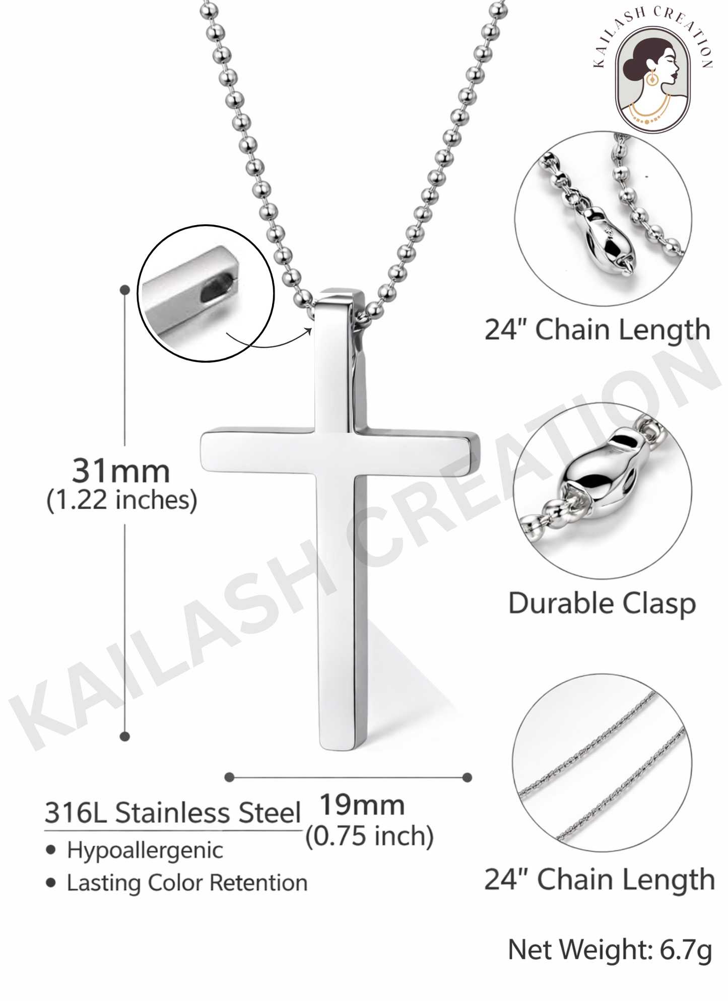 Christian Cross Silver Anti Tarnish Pendant for Men and Boys Stylish