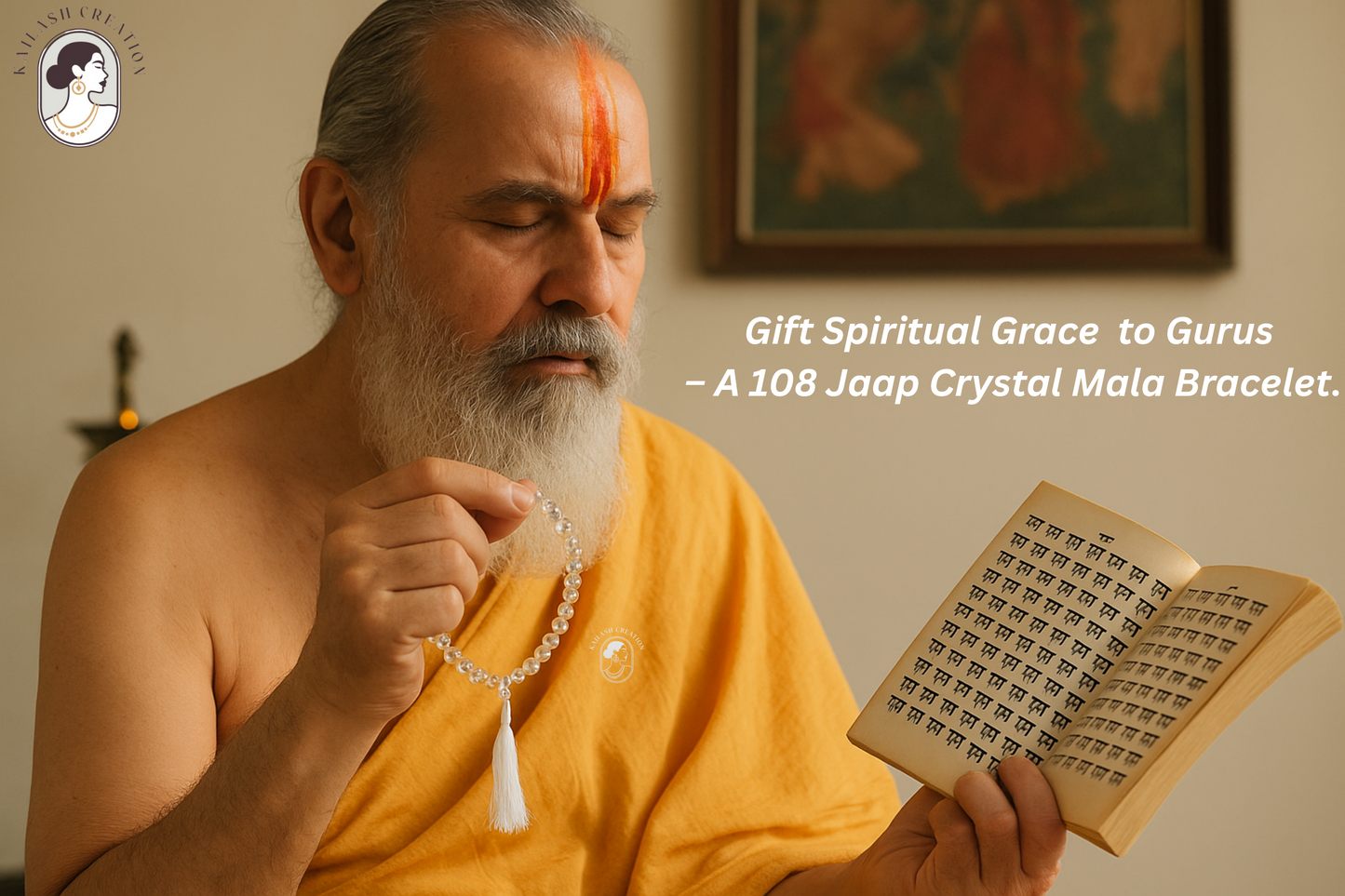 Crystal Quartz Stone Elastic Japa Mala Bracelet for Men & Women