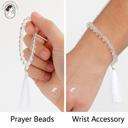 Crystal Quartz Stone Elastic Japa Mala Bracelet for Men & Women