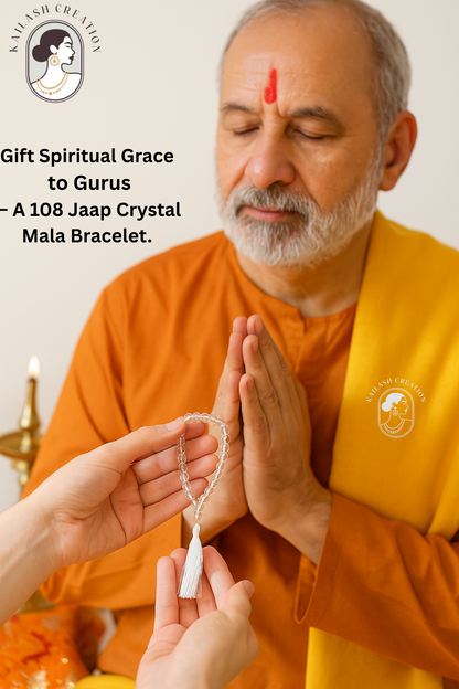 Crystal Quartz Stone Elastic Japa Mala Bracelet for Men & Women