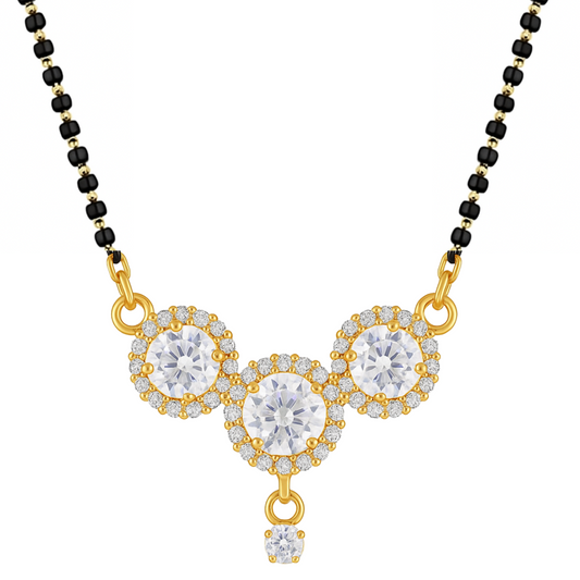 American Diamond Triple Circle Pendant Mangalsutra for Women