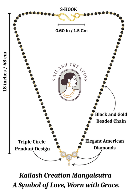 American Diamond Triple Circle Pendant Mangalsutra for Women