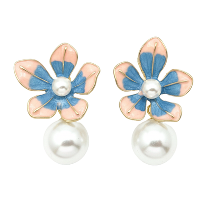 Floral Enamel Pearl Drop Earrings for Women & Girls Stylish