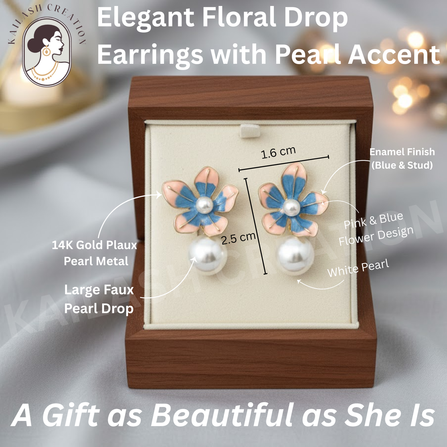 Floral Enamel Pearl Drop Earrings for Women & Girls Stylish