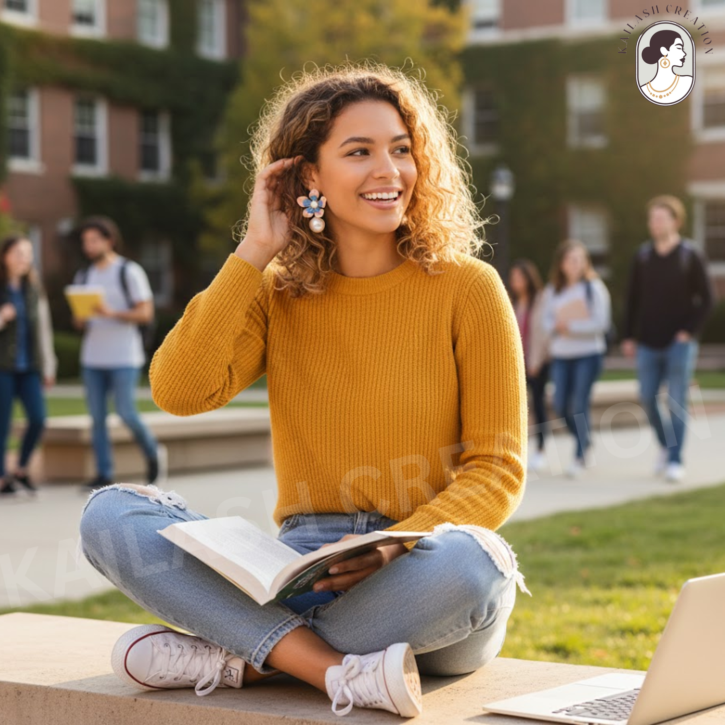 Floral Enamel Pearl Drop Earrings for Women & Girls Stylish