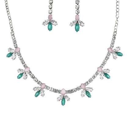 Floral Pastel Necklace & Earring Set for Women & Girls