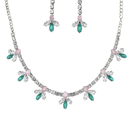 Floral Pastel Necklace & Earring Set for Women & Girls