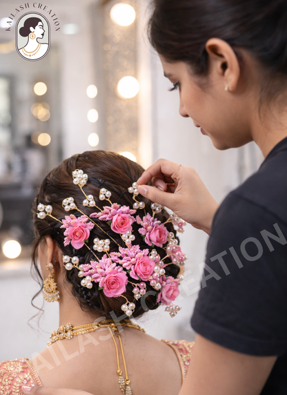 Flower Juda Hair Pins for Women & Girls Stylish - Pack of 6