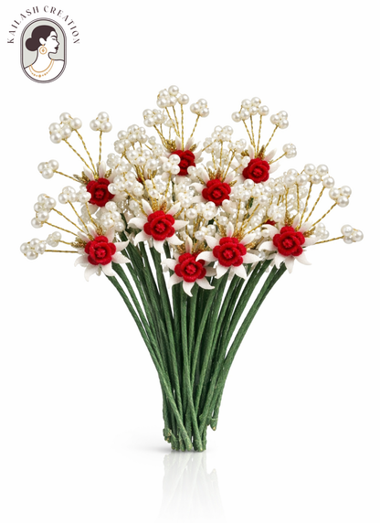 Red Flower Juda Hair Pins for Women & Girls Stylish - Pack of 6