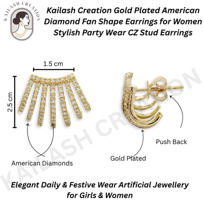 American Diamond Gold Plated Stud Earrings for Women Stylish