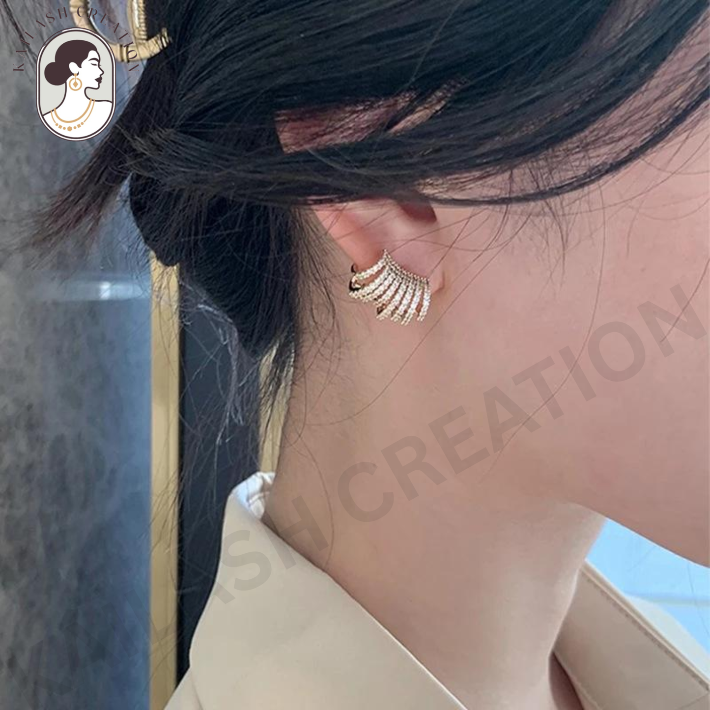 American Diamond Gold Plated Stud Earrings for Women Stylish