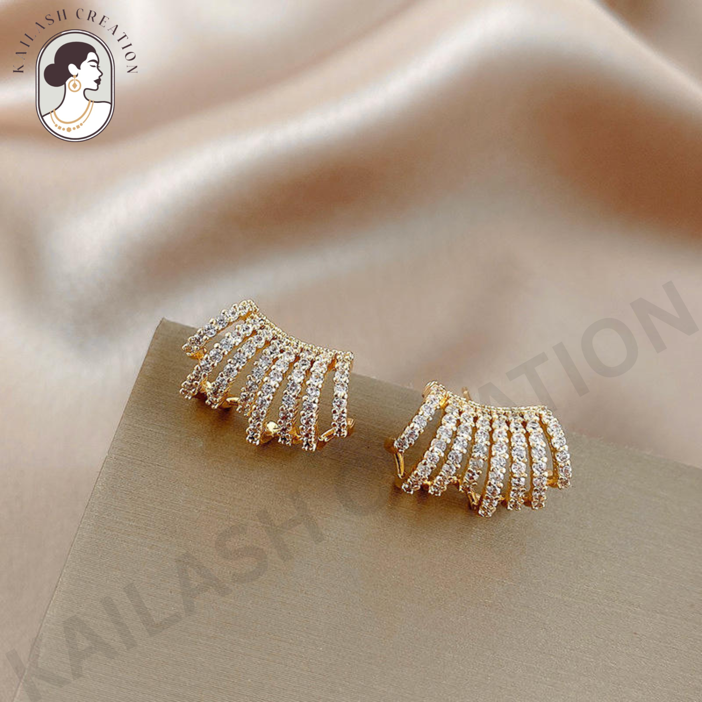 American Diamond Gold Plated Stud Earrings for Women Stylish