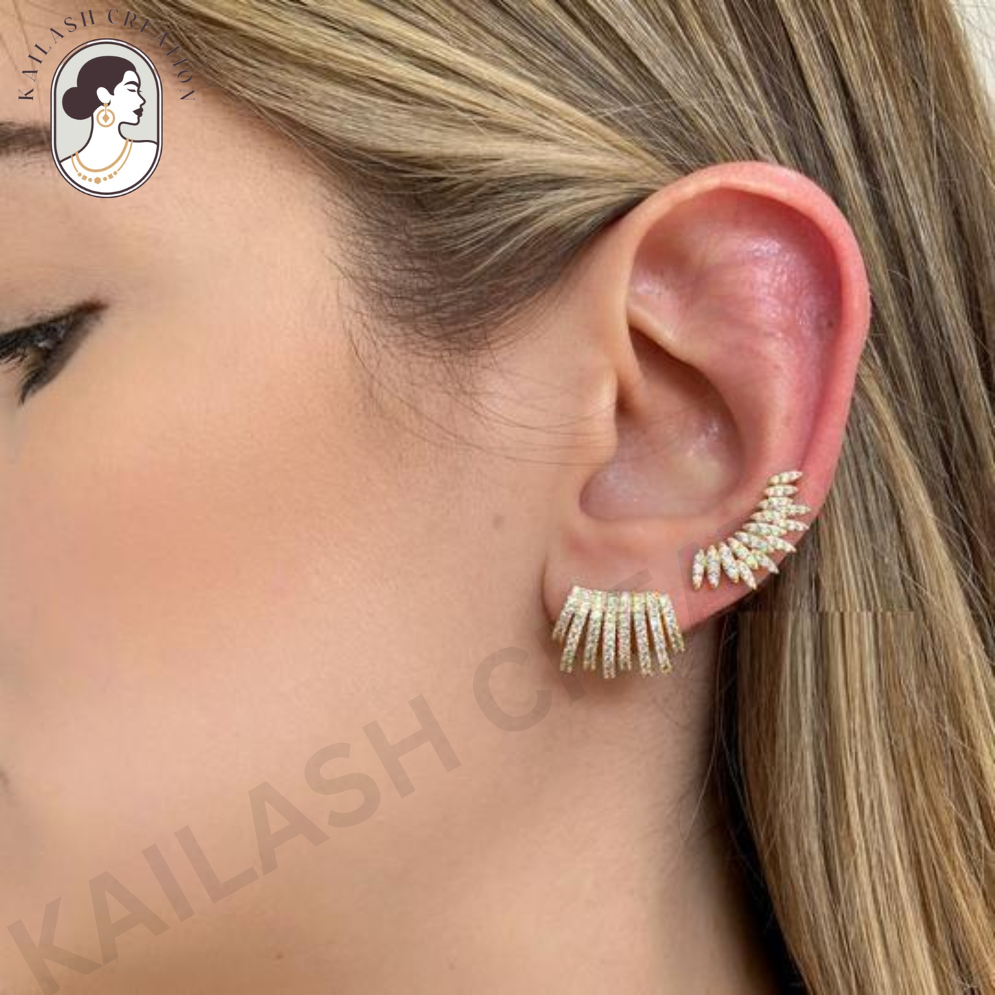 American Diamond Gold Plated Stud Earrings for Women Stylish