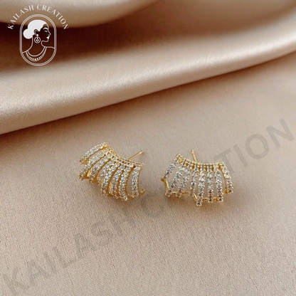 American Diamond Gold Plated Stud Earrings for Women Stylish