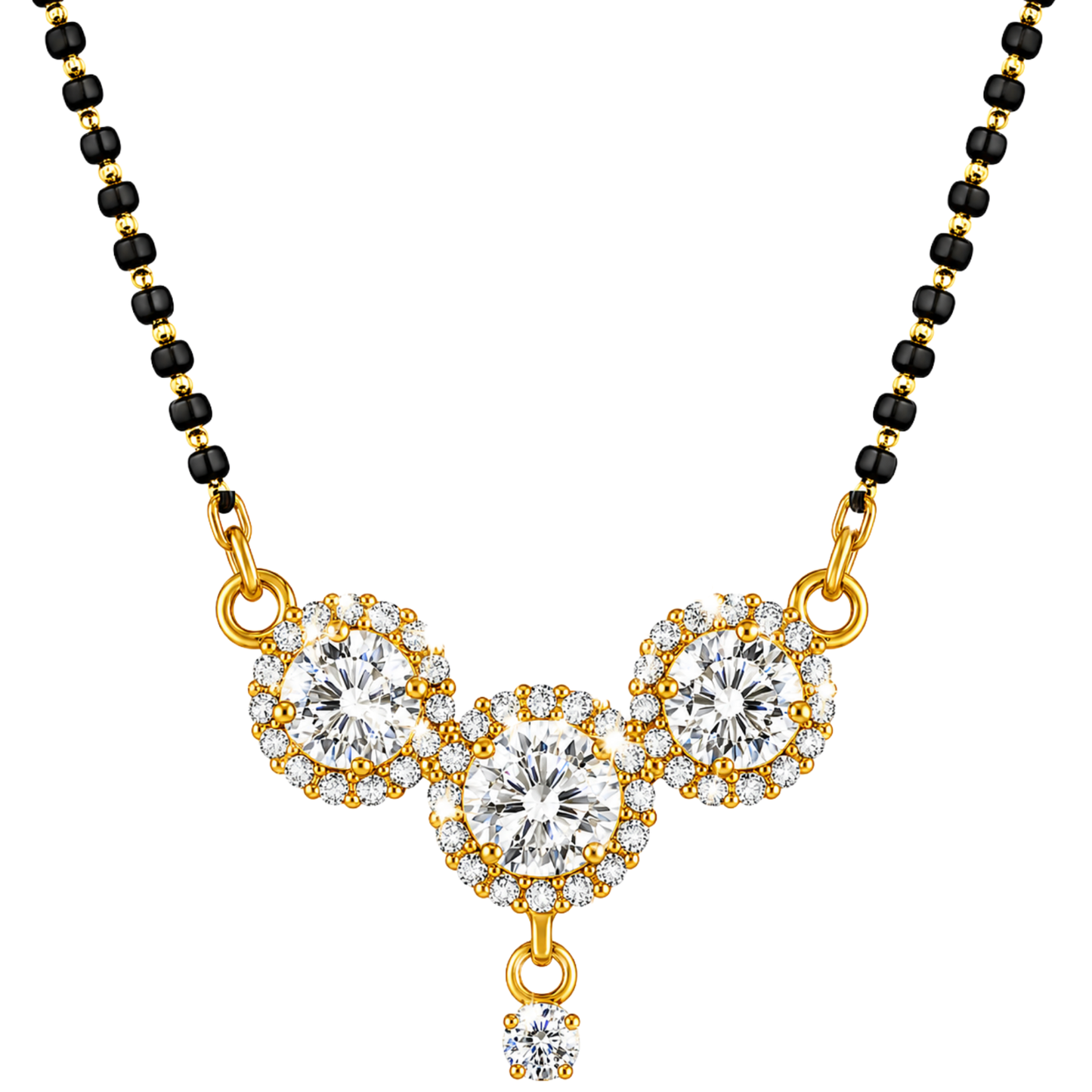 American Diamond Triple Circle Pendant Mangalsutra for Women