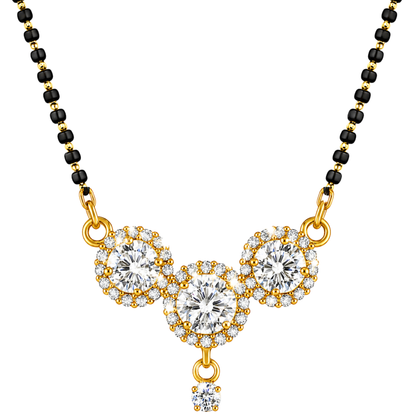 American Diamond Triple Circle Pendant Mangalsutra for Women