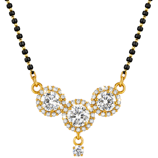 American Diamond Triple Circle Pendant Mangalsutra for Women