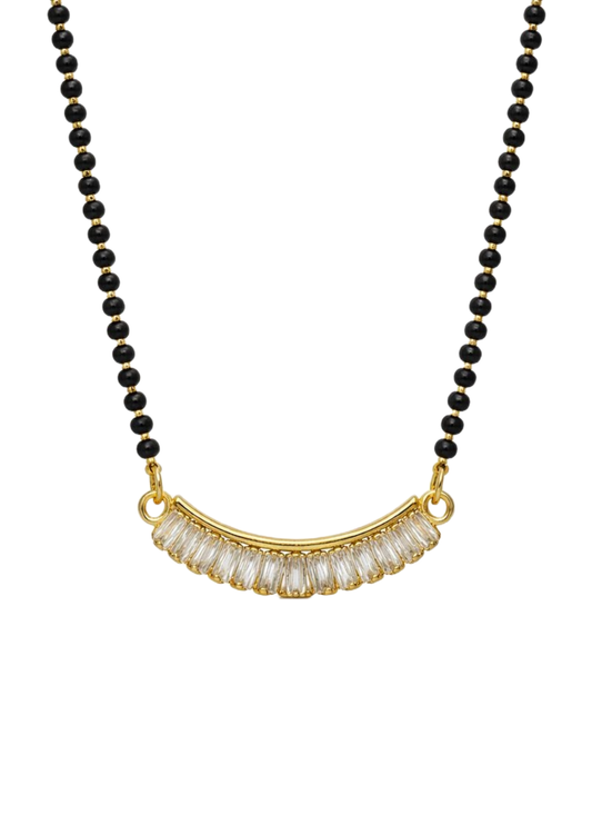 Curved Gold Plated American Diamond Mangalsutra for Women