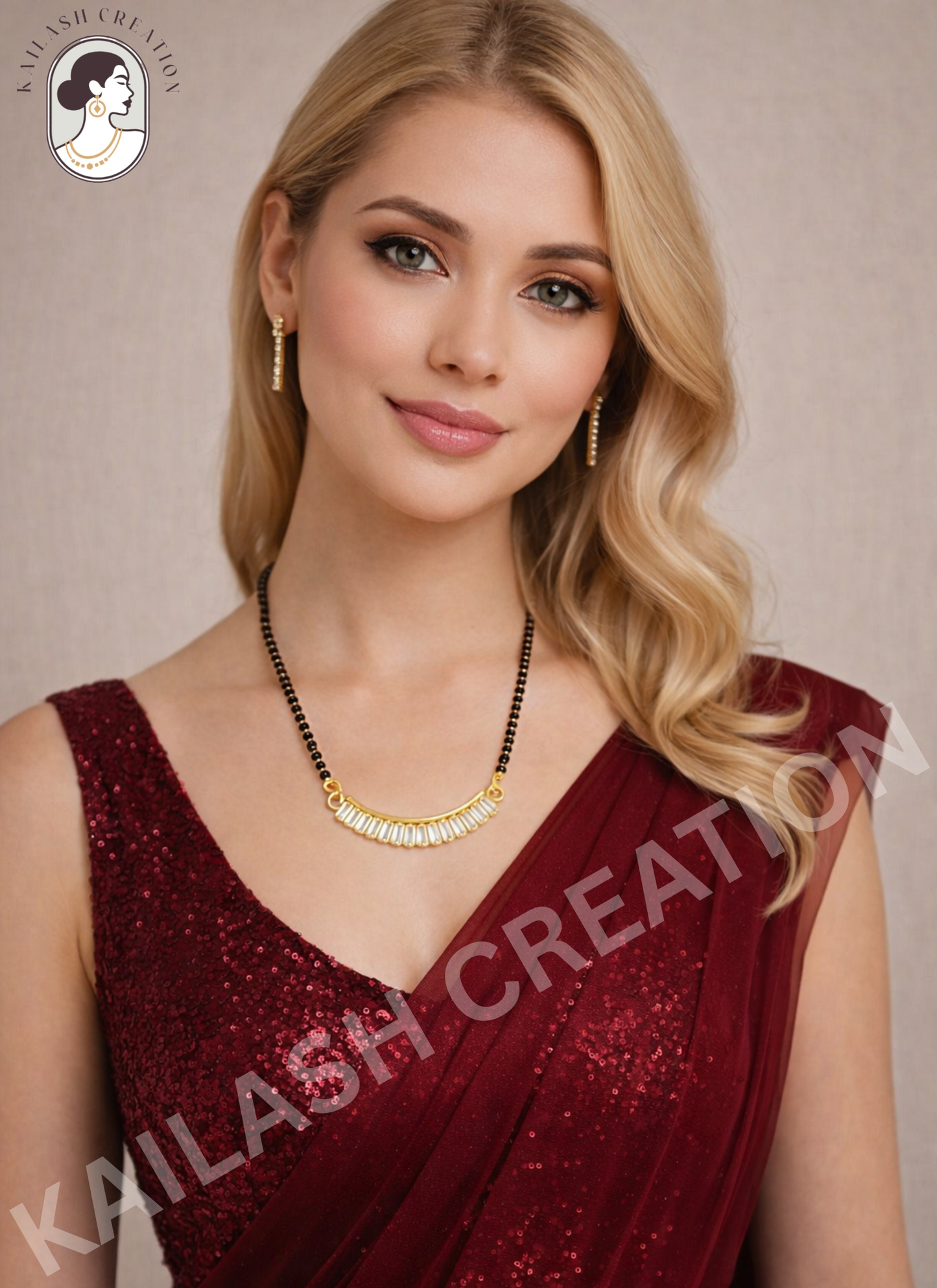 Curved Gold Plated American Diamond Mangalsutra for Women