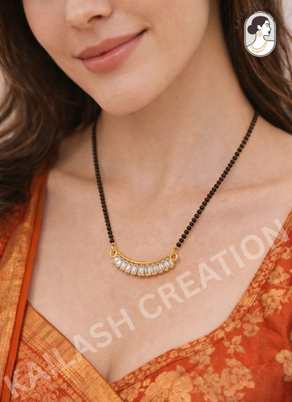 Curved Gold Plated American Diamond Mangalsutra for Women