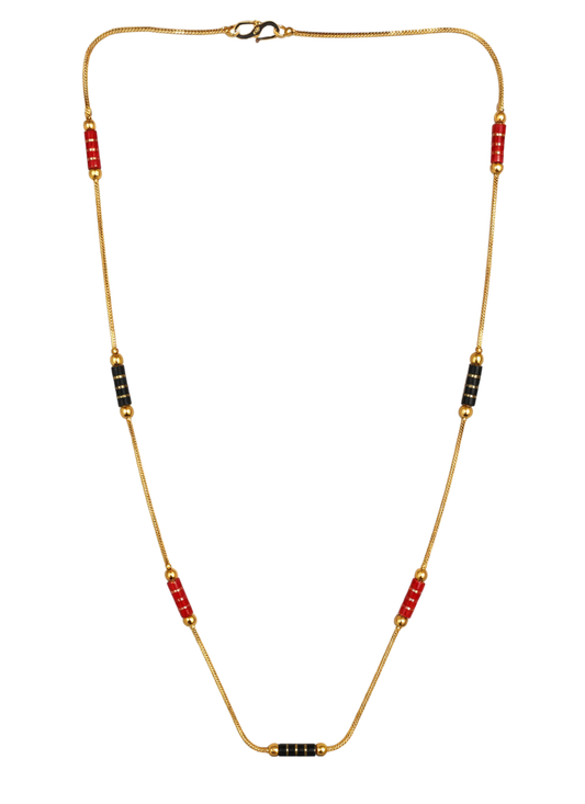 Gold Plated Black & Red Beaded Traditional Golden Chain for Women & Girls Stylish