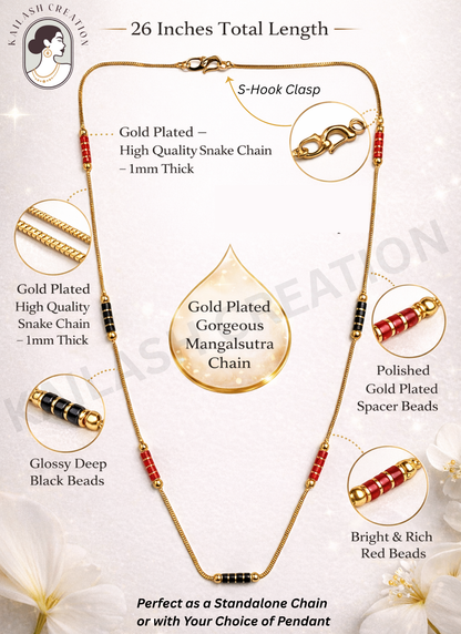Gold Plated Black & Red Beaded Traditional Golden Chain for Women & Girls Stylish