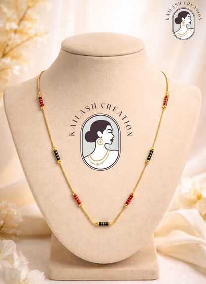 Gold Plated Black & Red Beaded Traditional Golden Chain for Women & Girls Stylish