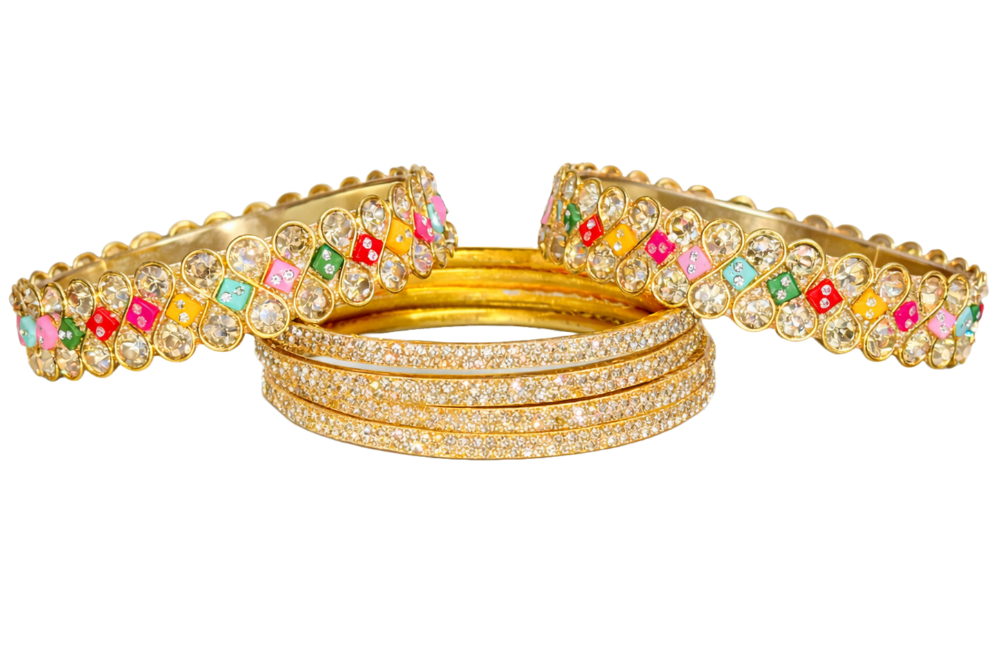 Gold Plated Multicolor Stone Bracelet & Bangle Set for Women & Girls