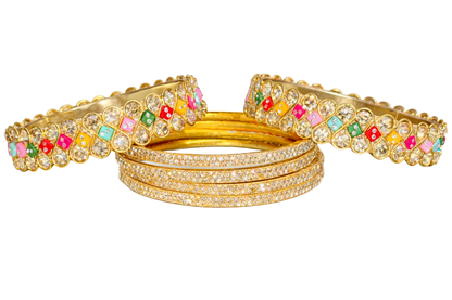 Gold Plated Multicolor Stone Bracelet & Bangle Set for Women & Girls