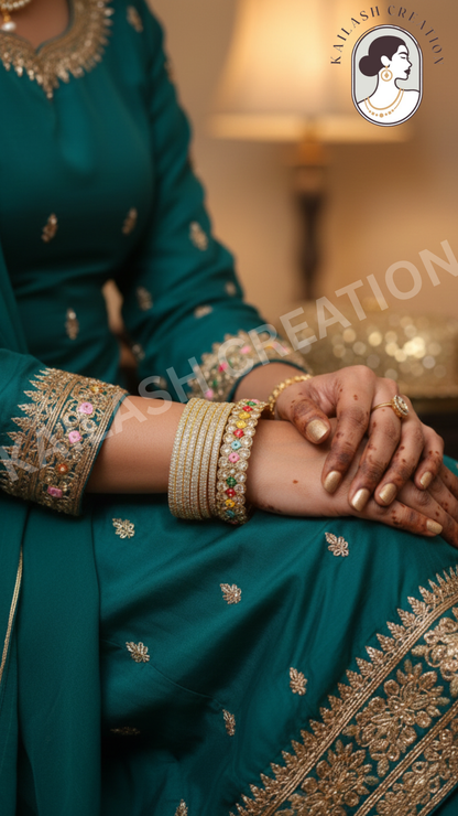 Gold Plated Multicolor Stone Bracelet & Bangle Set for Women & Girls