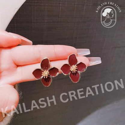 Gold Plated Rose Flower Hibiscus Earrings for Women Stylish