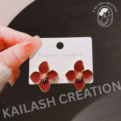 Gold Plated Rose Flower Hibiscus Earrings for Women Stylish
