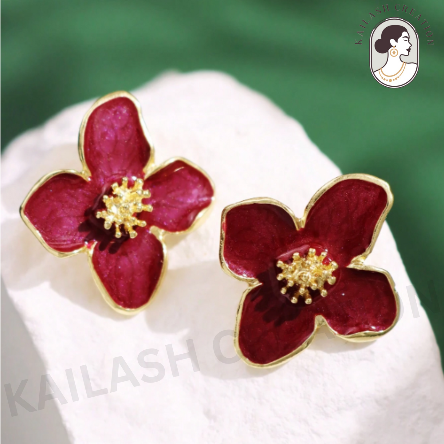 Gold Plated Rose Flower Hibiscus Earrings for Women Stylish