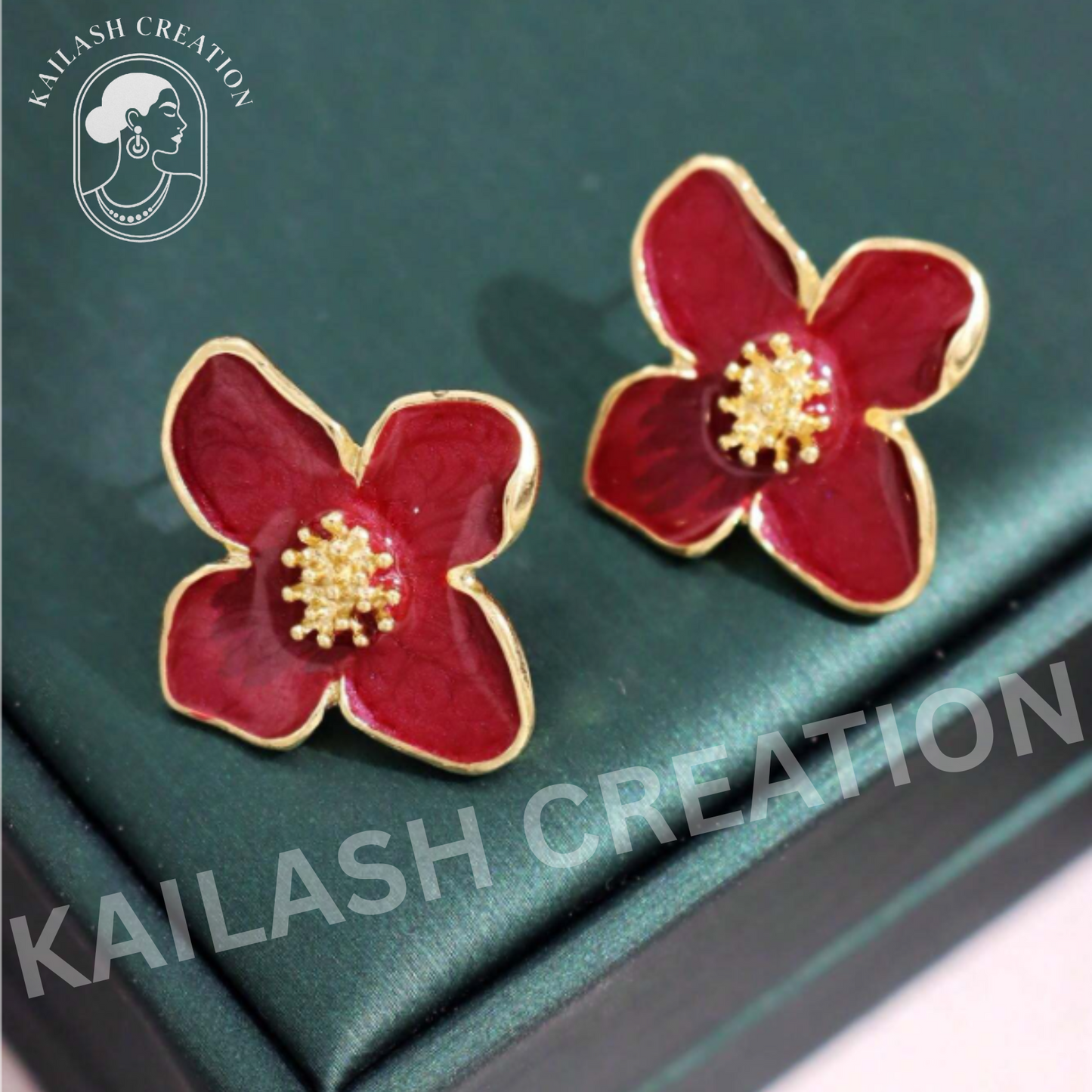 Gold Plated Rose Flower Hibiscus Earrings for Women Stylish