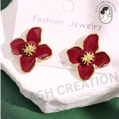 Gold Plated Rose Flower Hibiscus Earrings for Women Stylish