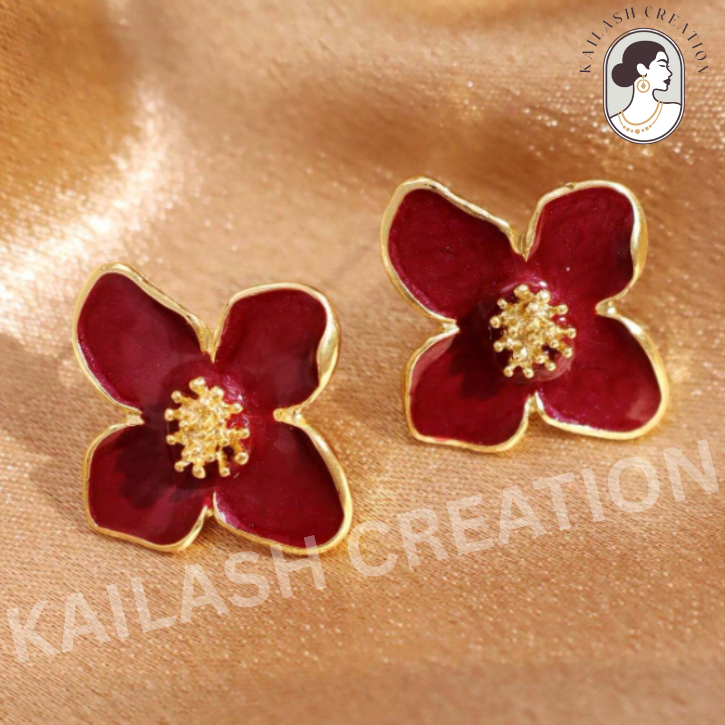 Gold Plated Rose Flower Hibiscus Earrings for Women Stylish