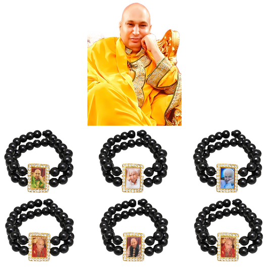 Jai Guruji Black Beads Bracelet with Gold Plated Photo for Men & Women