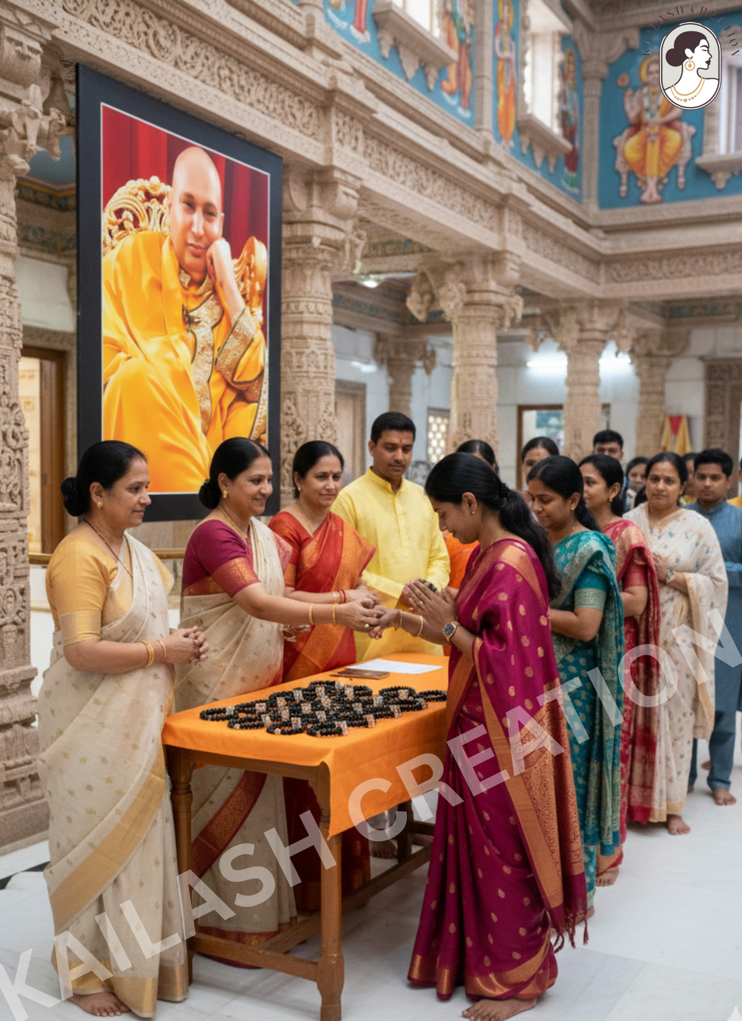 Jai Guruji Black Beads Bracelet with Gold Plated Photo for Men & Women