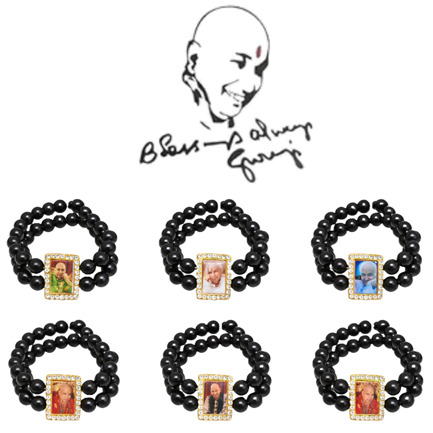 Jai Guruji Black Beads Bracelet with Gold Plated Photo for Men & Women