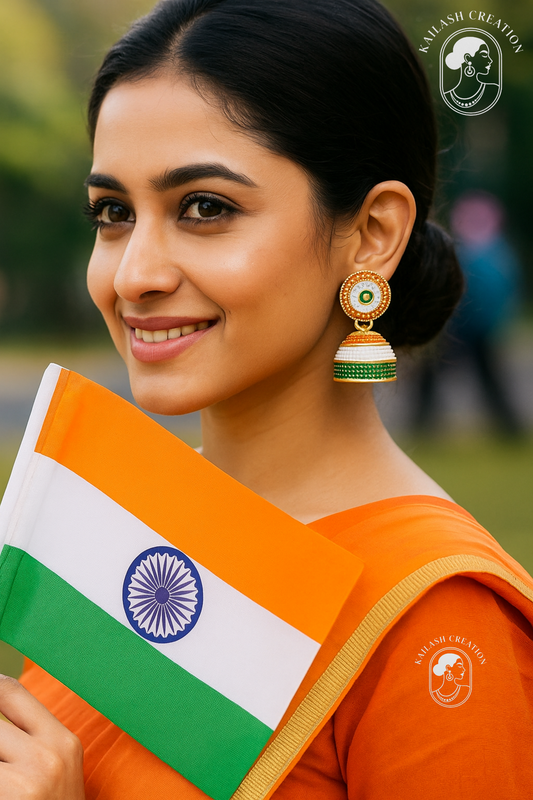 Indian Flag Tricolored Tiranga Jhumki Earrings for Teen Girls