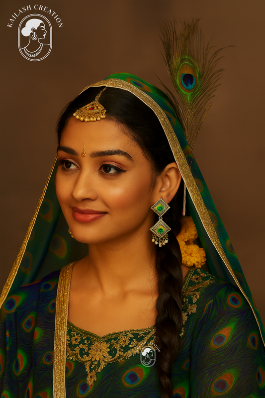 Peacock Feather Janmashtami Special Jhumki Drop Earrings for Women