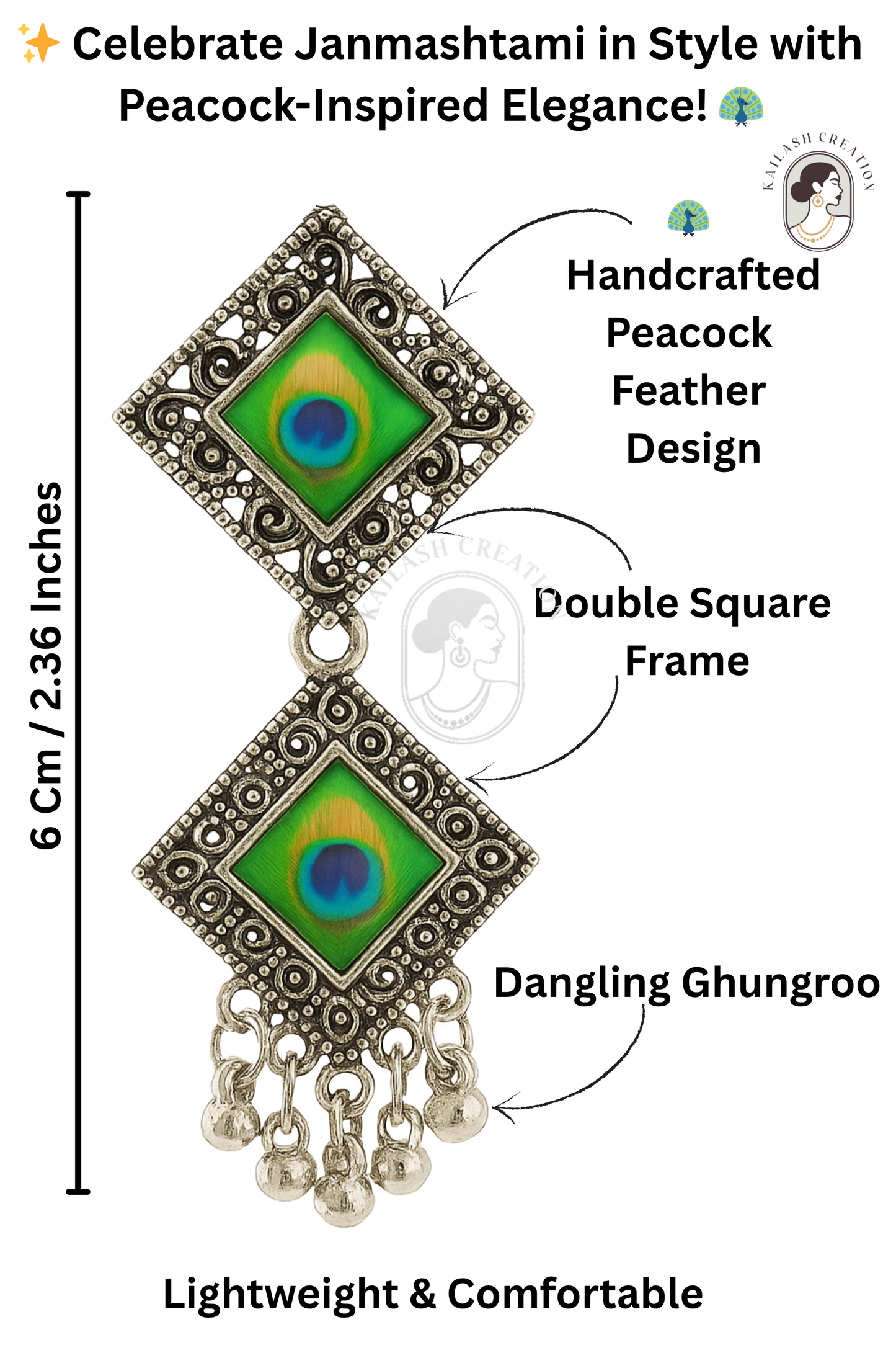 Peacock Feather Janmashtami Special Jhumki Drop Earrings for Women