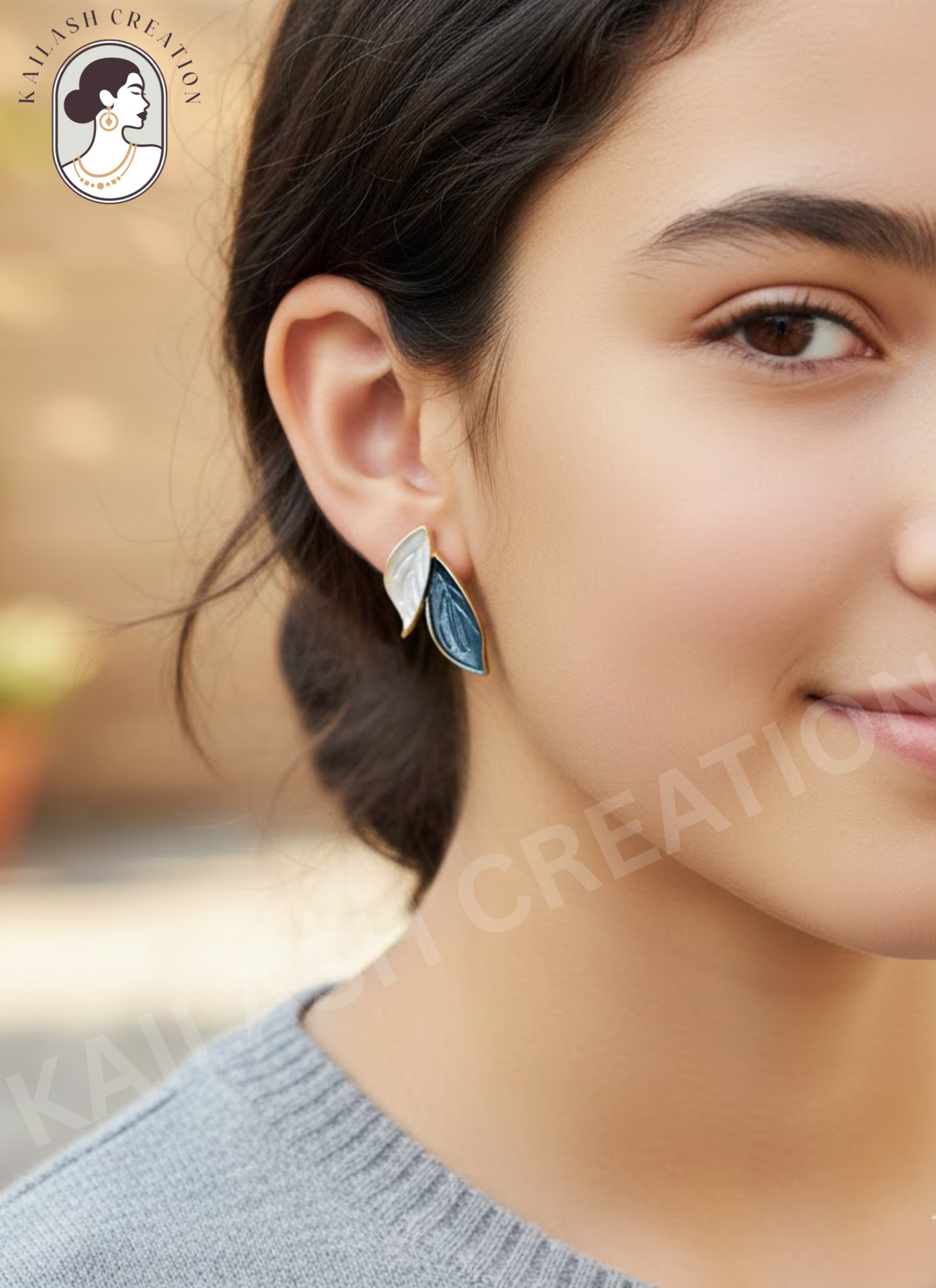 Blue & White Leaf Dangle Earrings for Women and Girls stylish